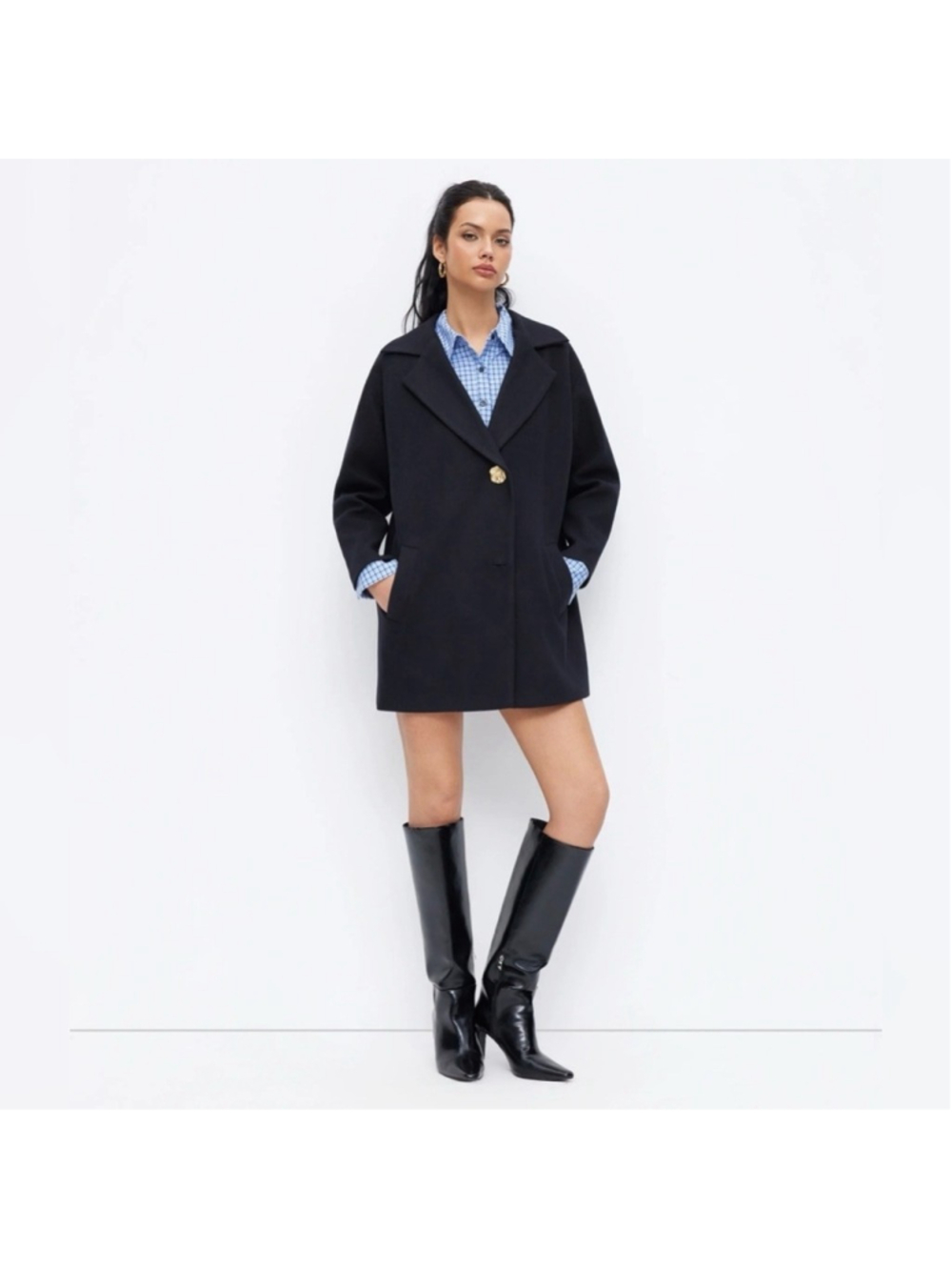 Cider WOOL-LOOK NOTCHED COLLAR METAL BUTTON OVERSIZED COAT M CM6-10